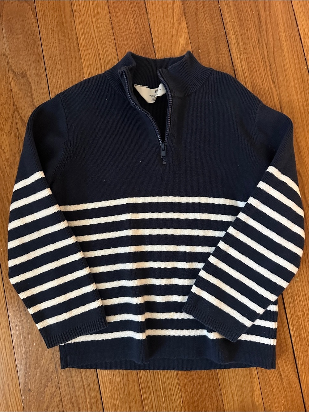 Navy & White Half-Zip Striped boys pullover